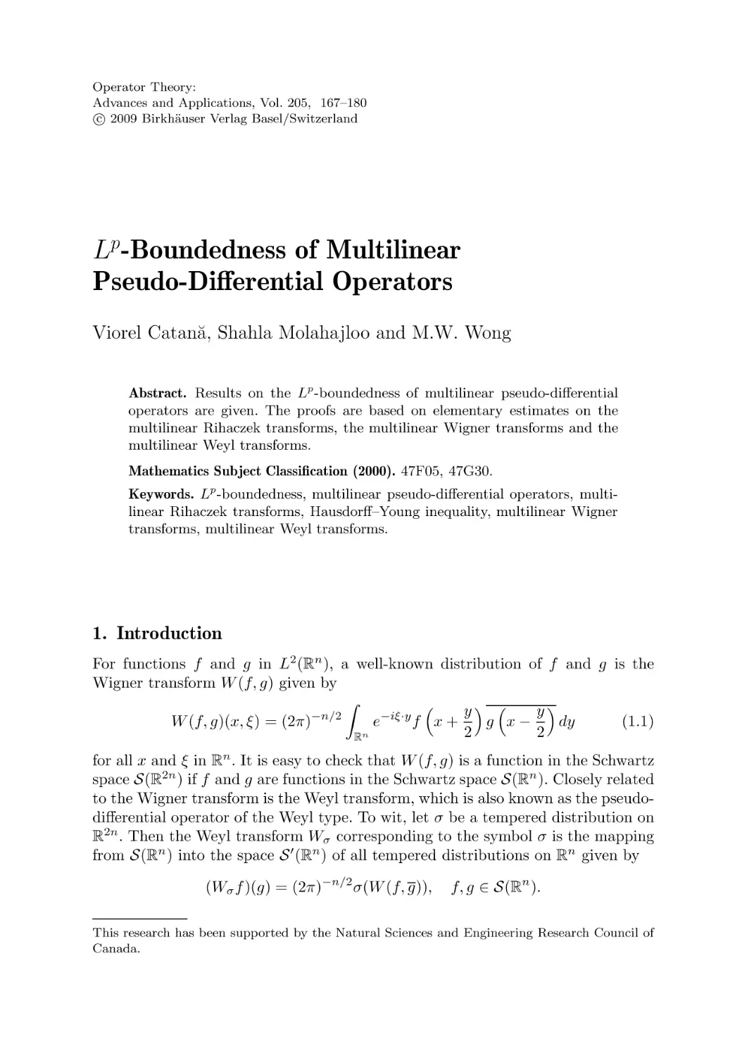 Lp-Boundedness of Multilinear Pseudo-Differential Operators
1. Introduction