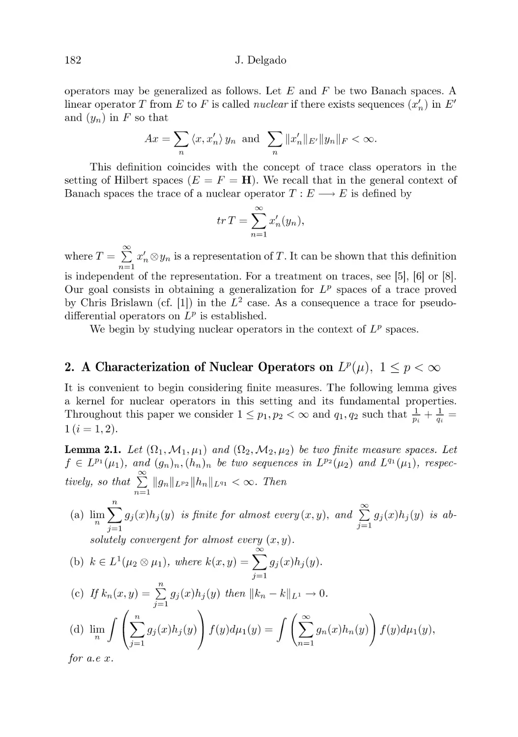 2. A Characterization of Nuclear Operators on Lp(μ), 1 ≤ p < ∞