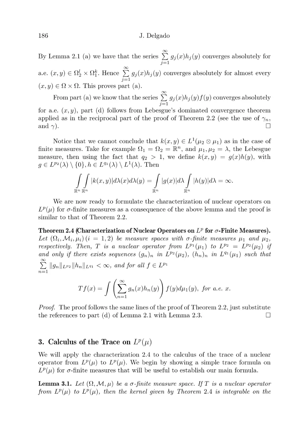 3. Calculus of the Trace on Lp(μ)