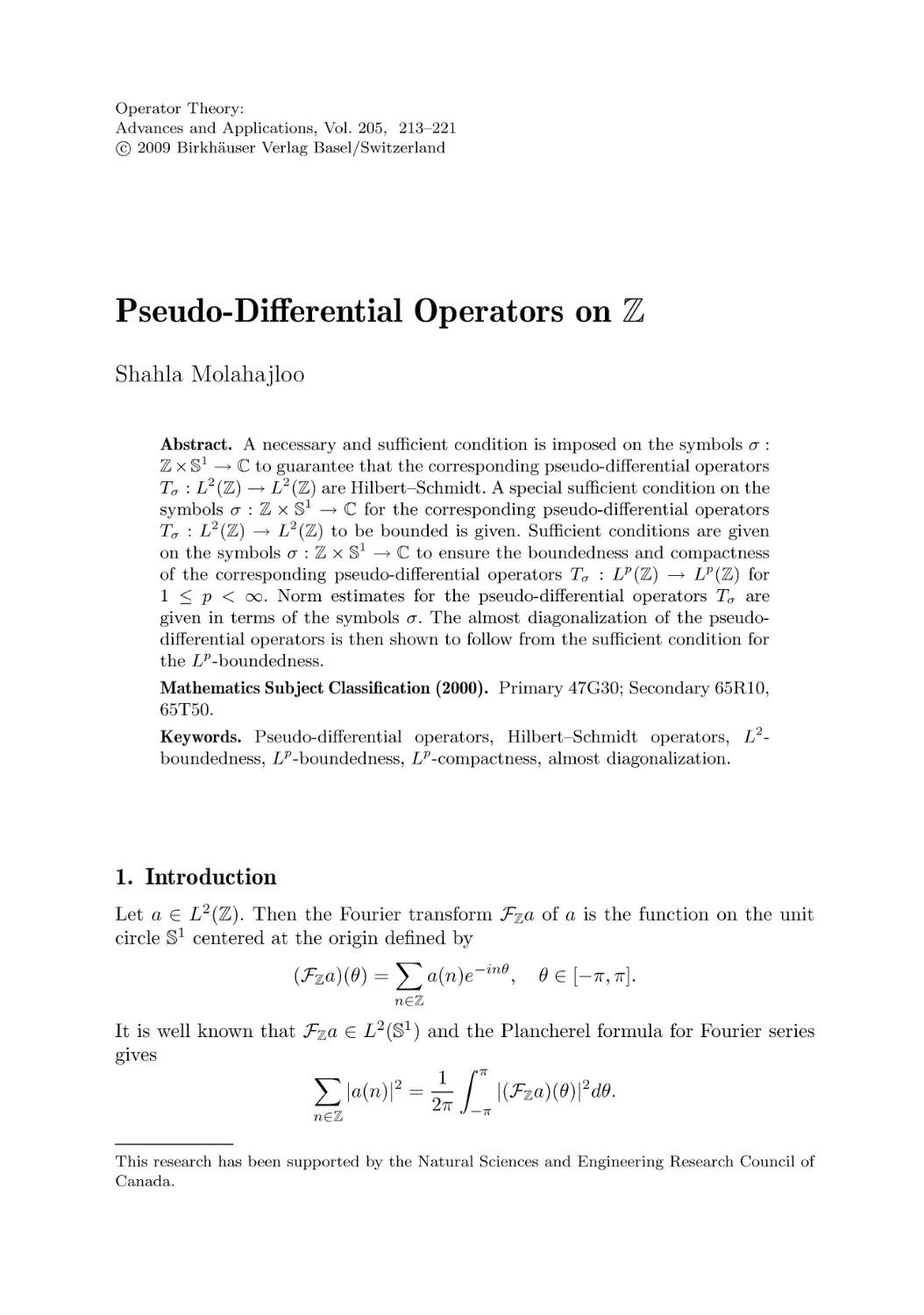 Pseudo-Differential Operators on Z
1. Introduction