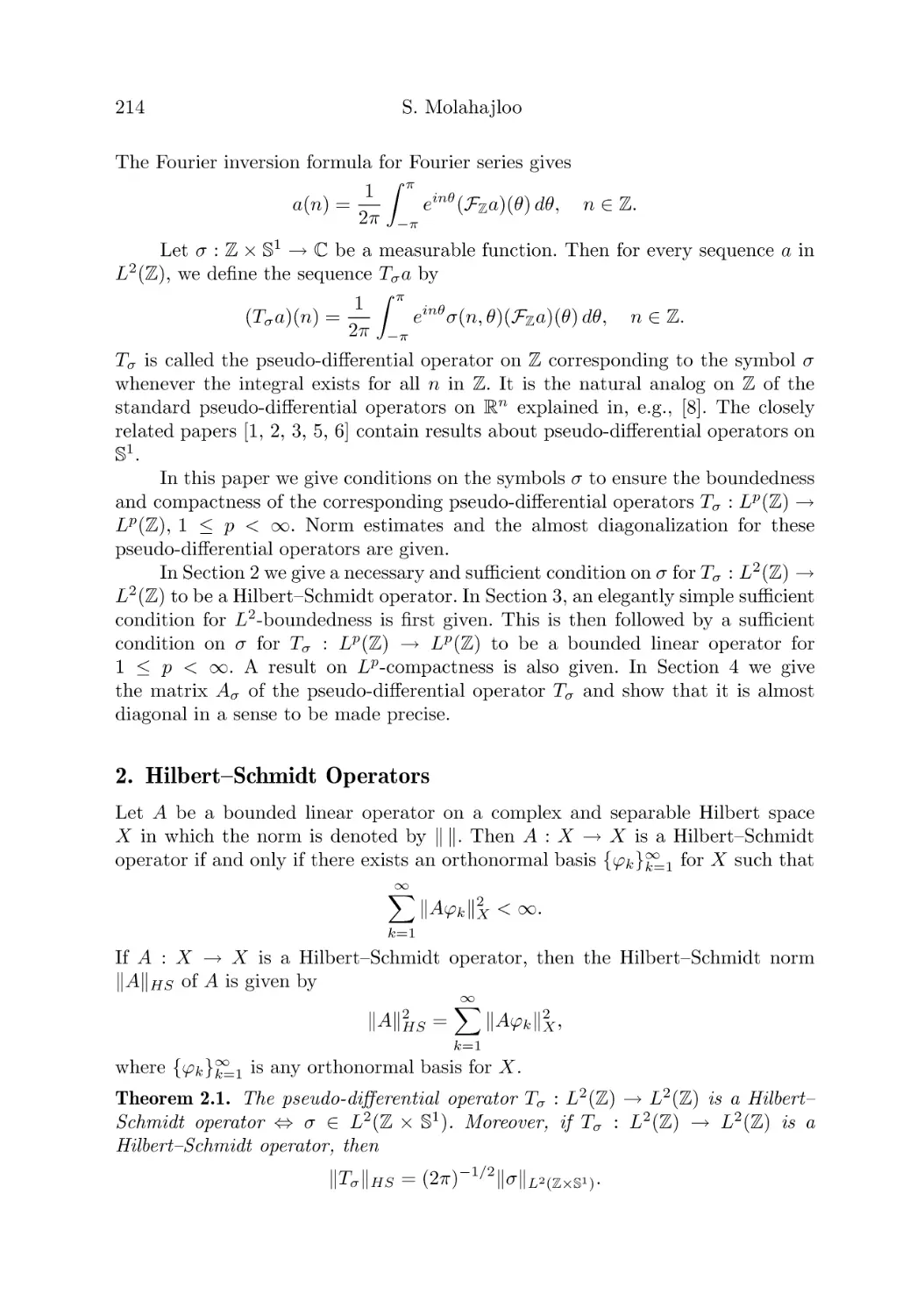 2. Hilbert–Schmidt Operators