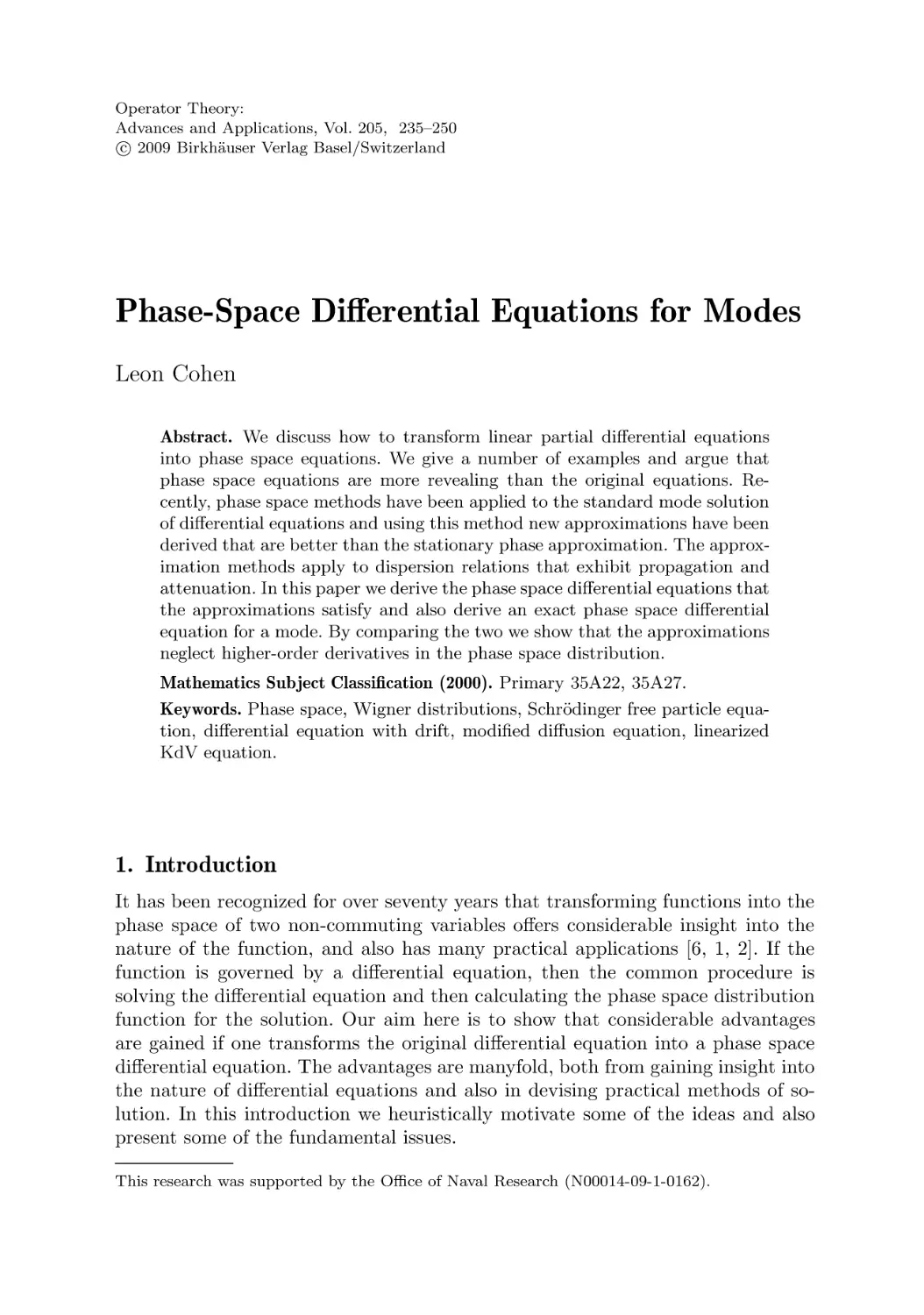 Phase-Space Differential Equations for Modes
1. Introduction