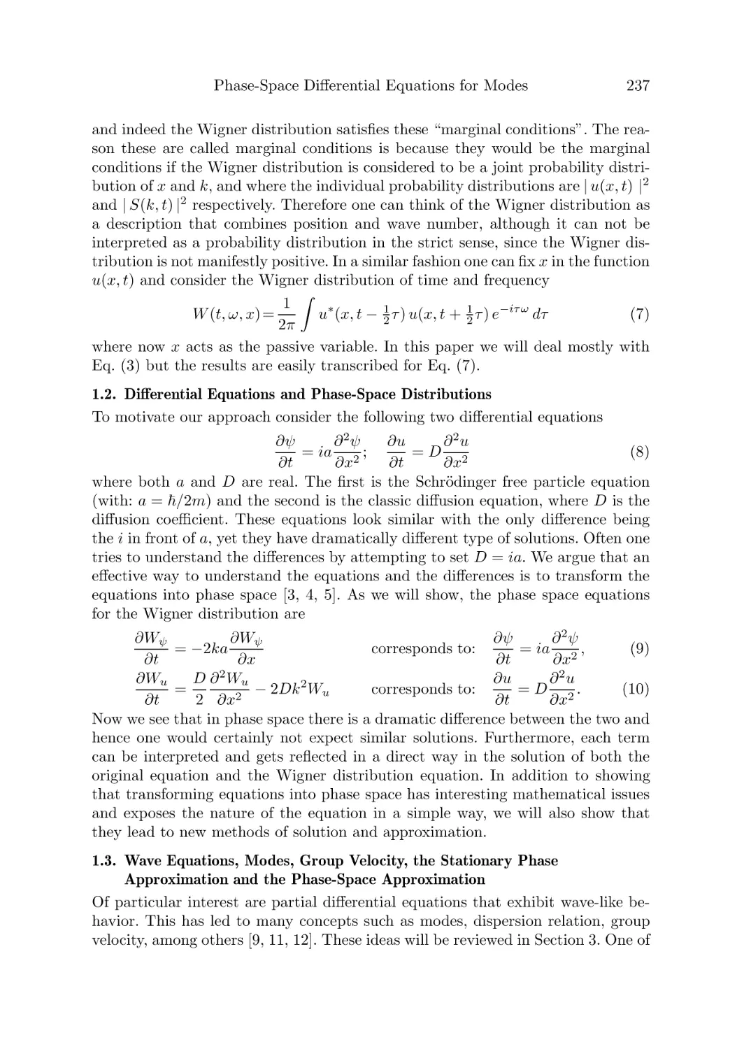 1.2. Differential Equations and Phase-Space Distributions
1.3. Wave Equations, Modes, Group Velocity, the Stationary Phase  Approximation and the Phase-Space Approximation