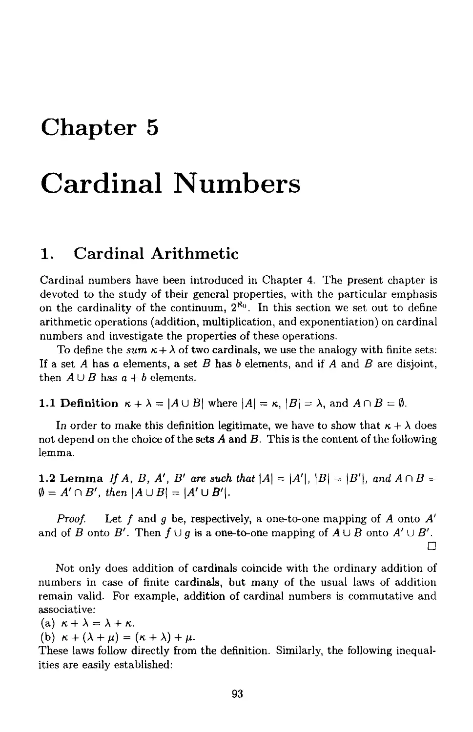 Chapter 5 Cardinal Numbers