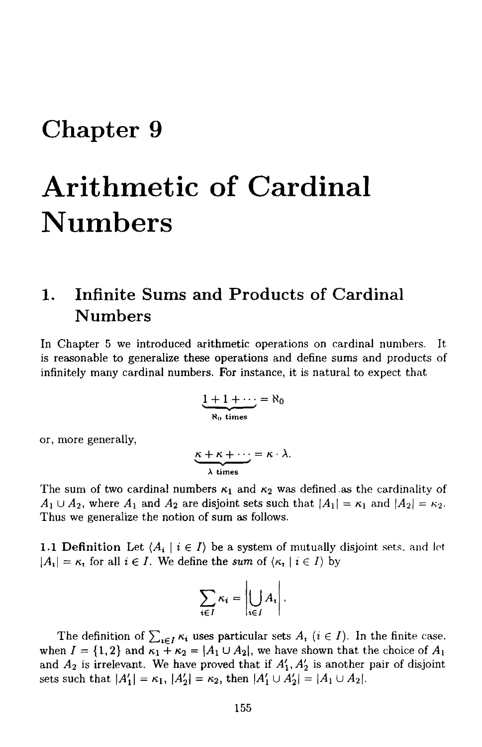 Chapter 9 Arithmetic of Cardinal Numbers