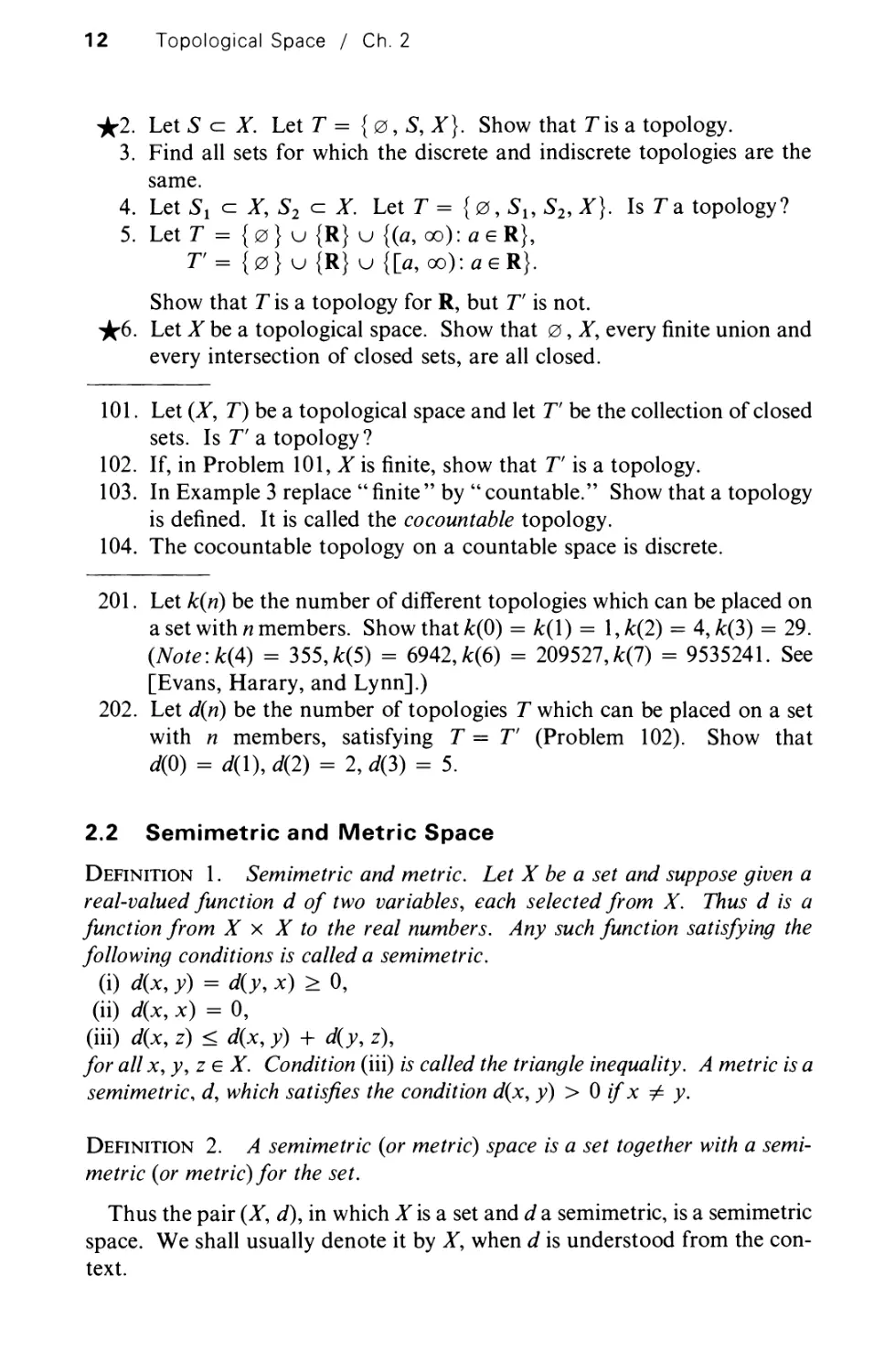 2.2 Semimetric and metric space  12