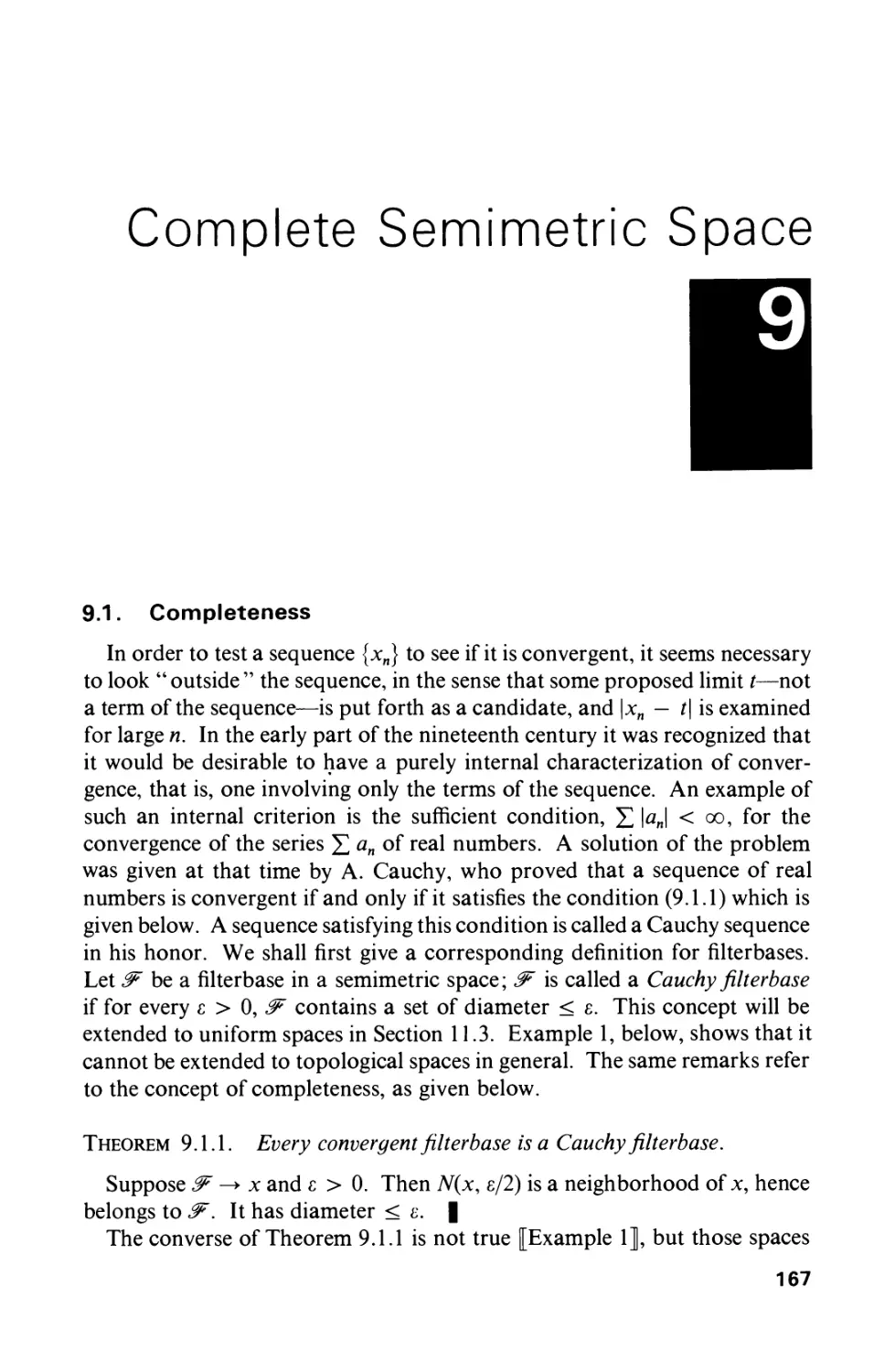 9 Complete Semimetric Space  167