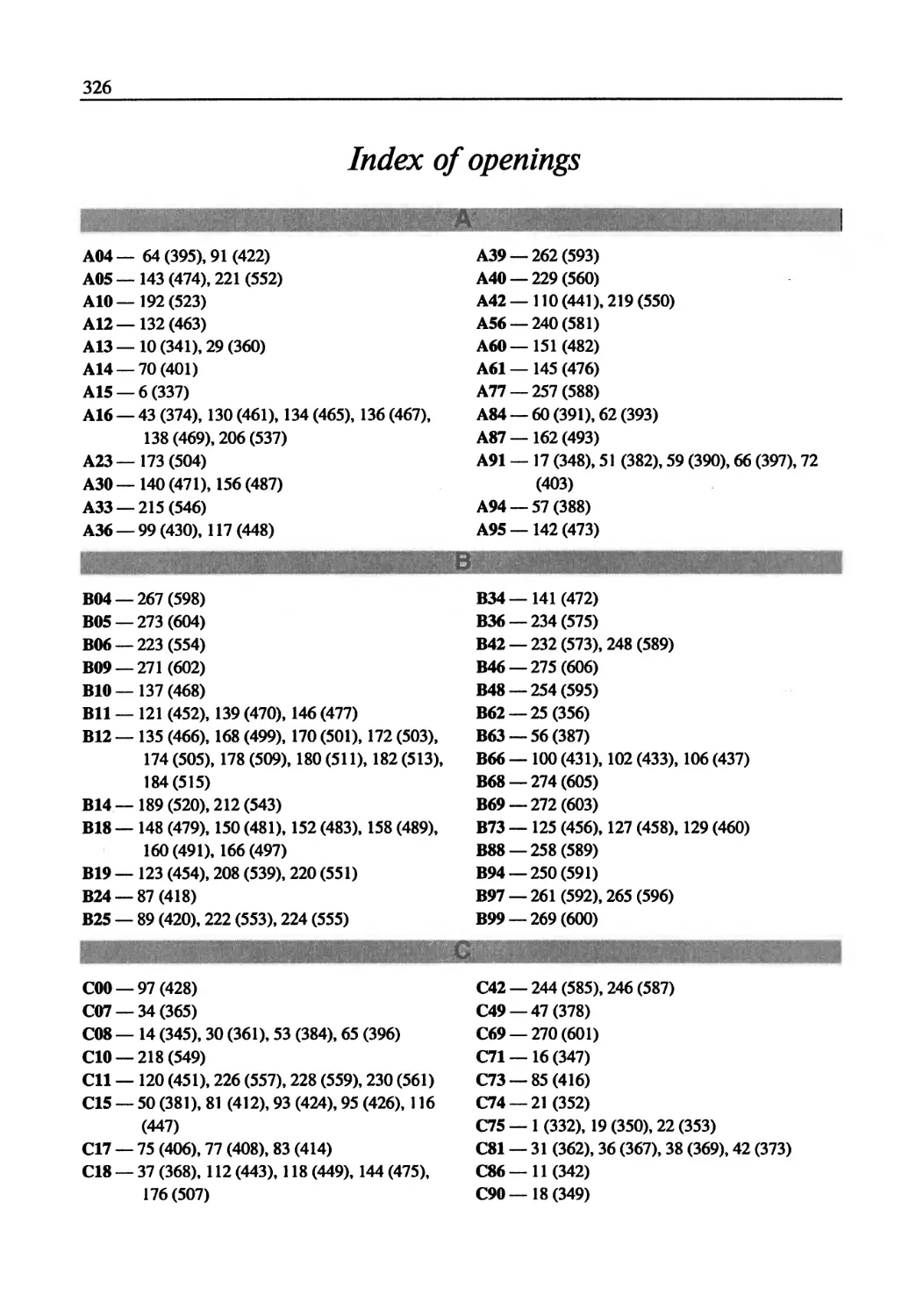 Index of Openings