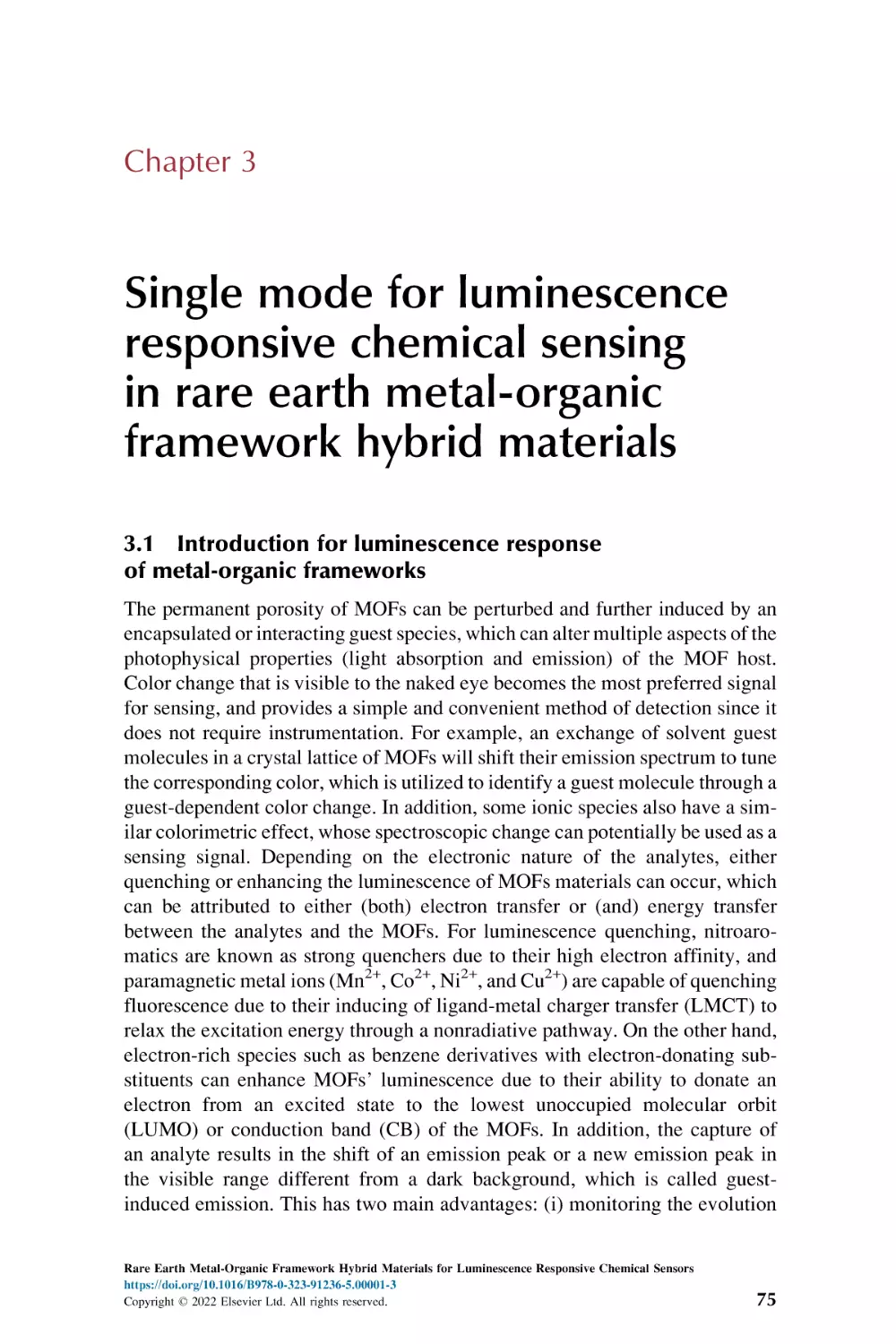 Chapter 3
3.1. Introduction for luminescence response of metal-organic frameworks