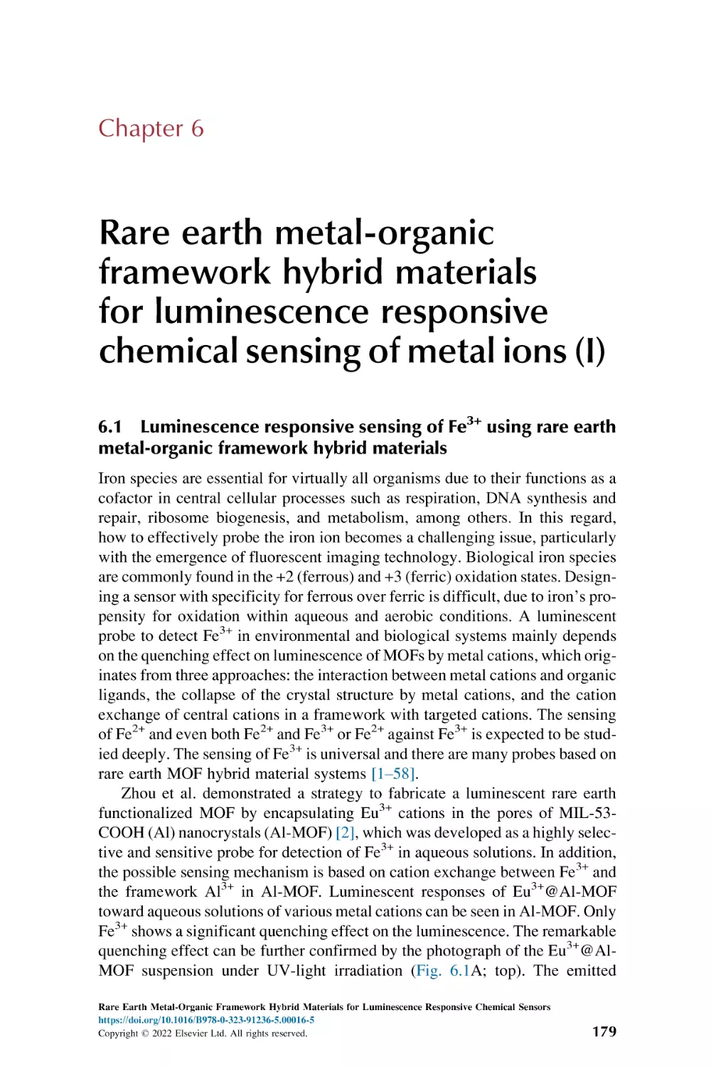 Chapter 6
6.1. Luminescence responsive sensing of Fe3+ using rare earth metal-organic framework hybrid materials