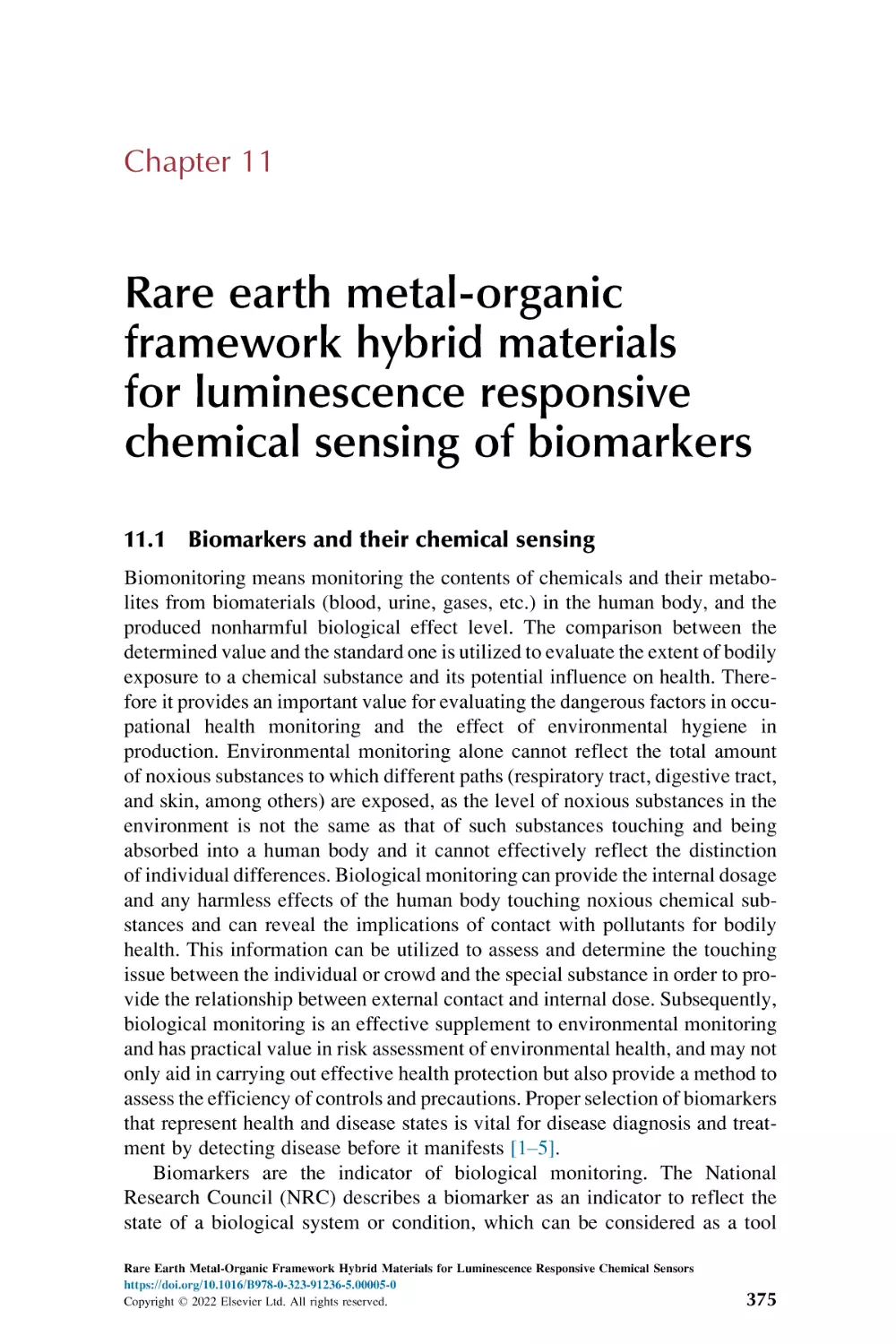 Chapter 11
11.1. Biomarkers and their chemical sensing