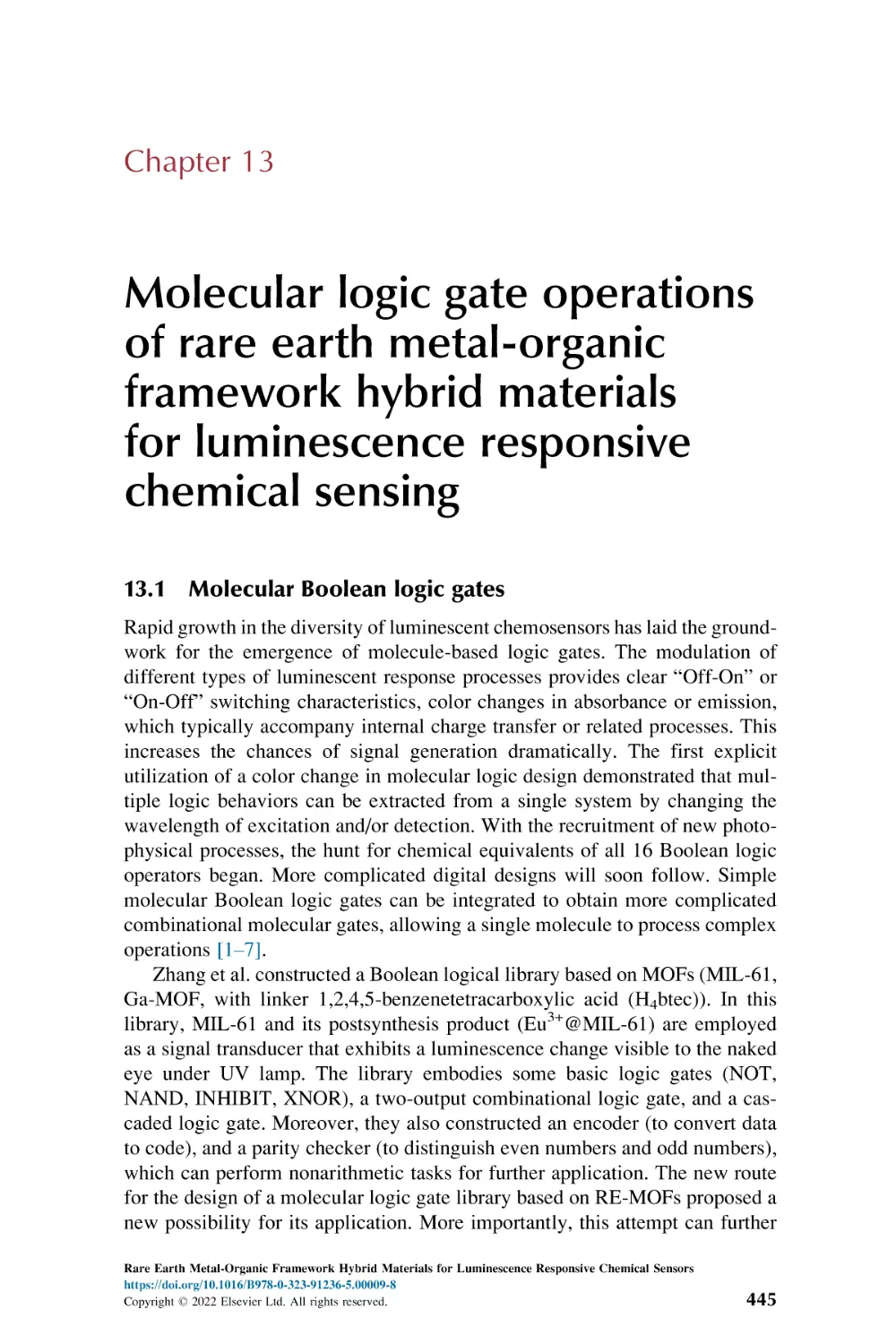 Chapter 13
13.1. Molecular Boolean logic gates