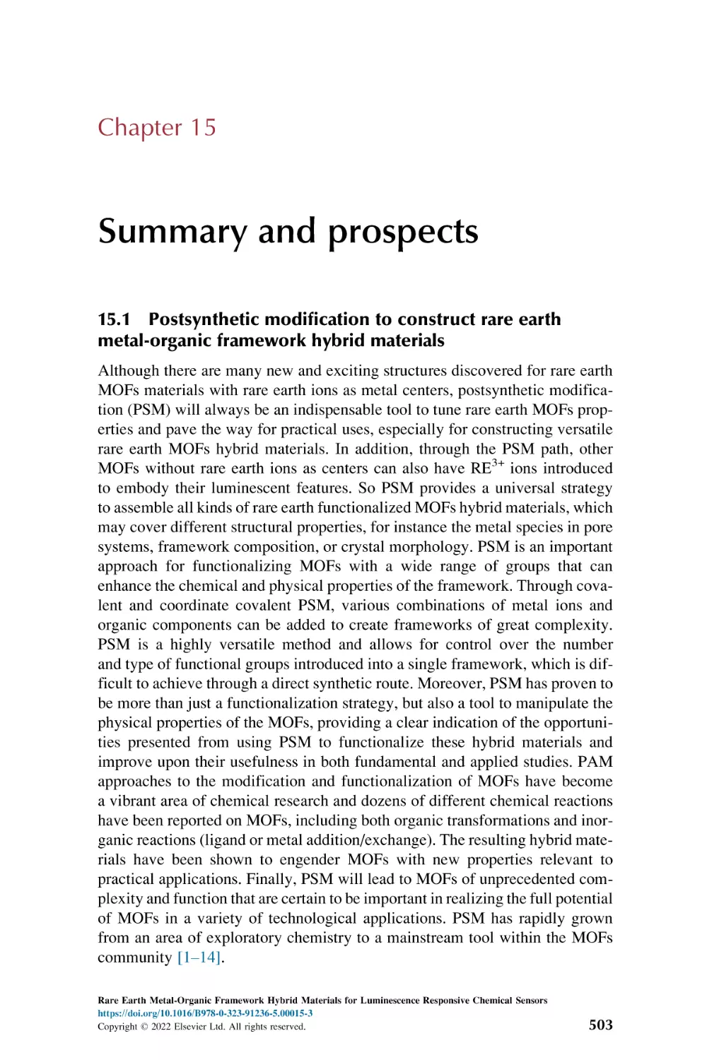 Chapter 15
15.1. Postsynthetic modification to construct rare earth metal-organic framework hybrid materials