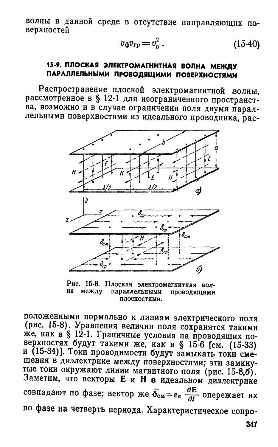 15-9. Плоская электромагнитная волна между параллельными проводящими поверхностями