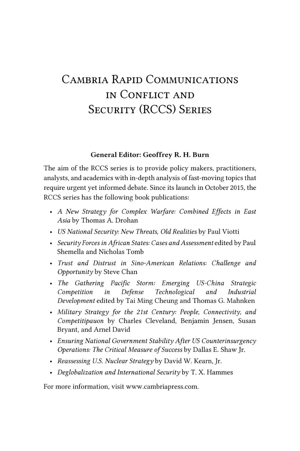 Cambria Rapid Communications in Conflict and Security (RCCS) Series