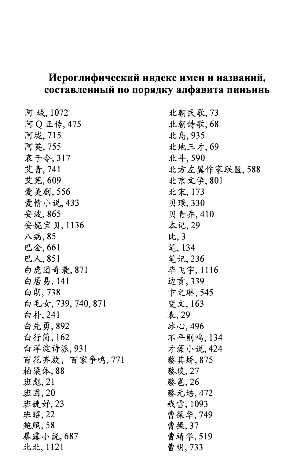 Иероглифический индекс имен и названий, составленный по порядку алфавита пиньинь