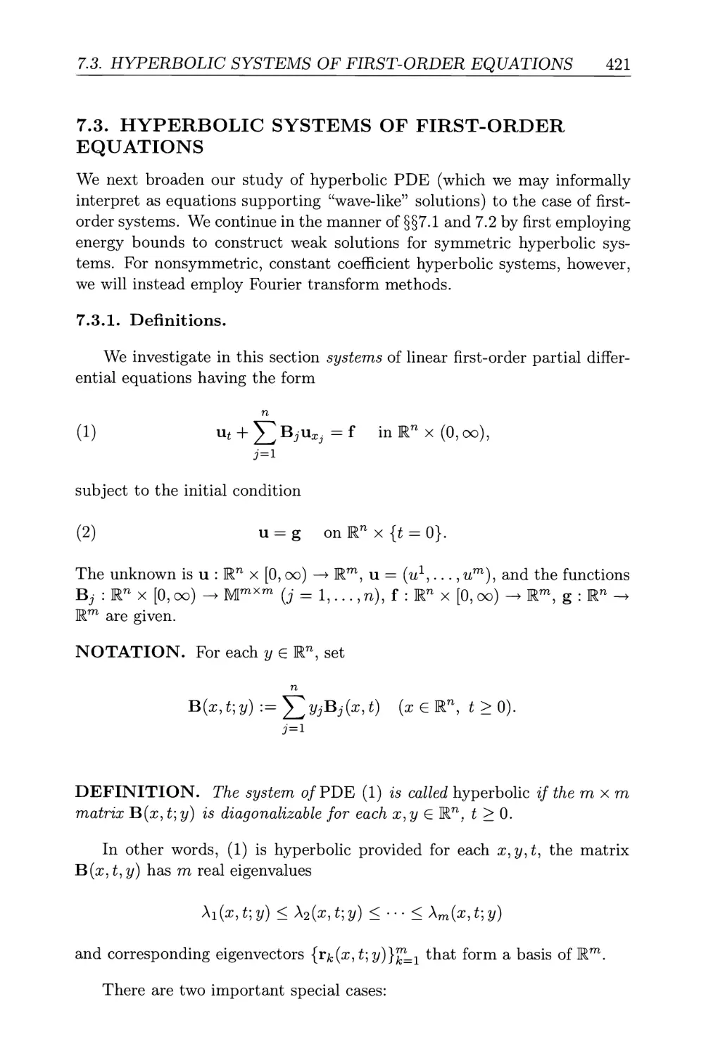 7.3. Hyperbolic systems of first-order equations
