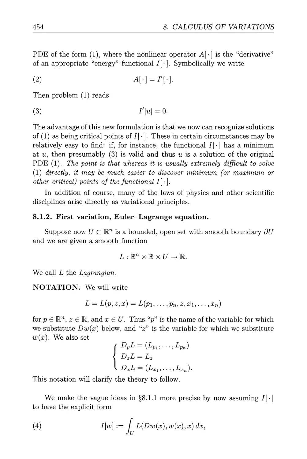 8.1.2. First variation, Euler-Lagrange equation