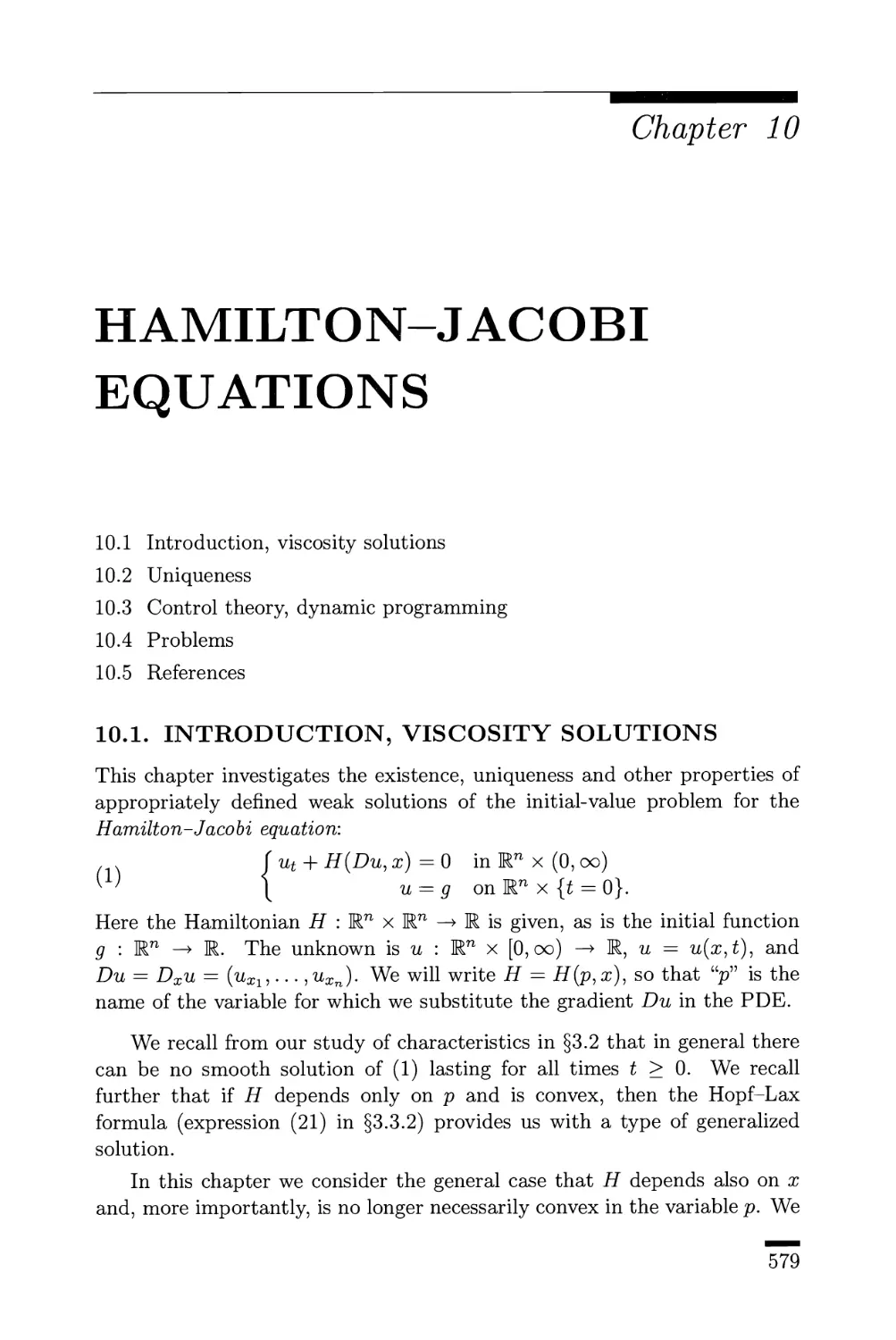 10. Hamilton-Jacobi Equations