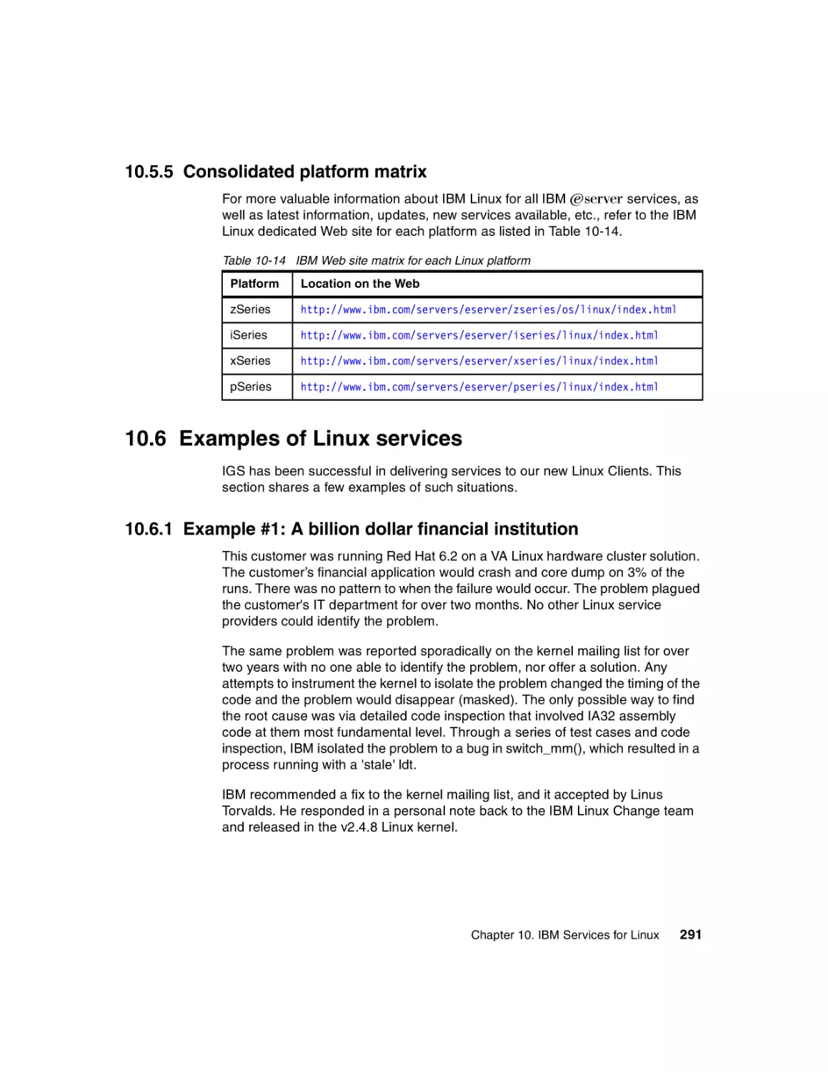 10.5.5 Consolidated platform matrix
10.6 Examples of Linux services
10.6.1 Example #1