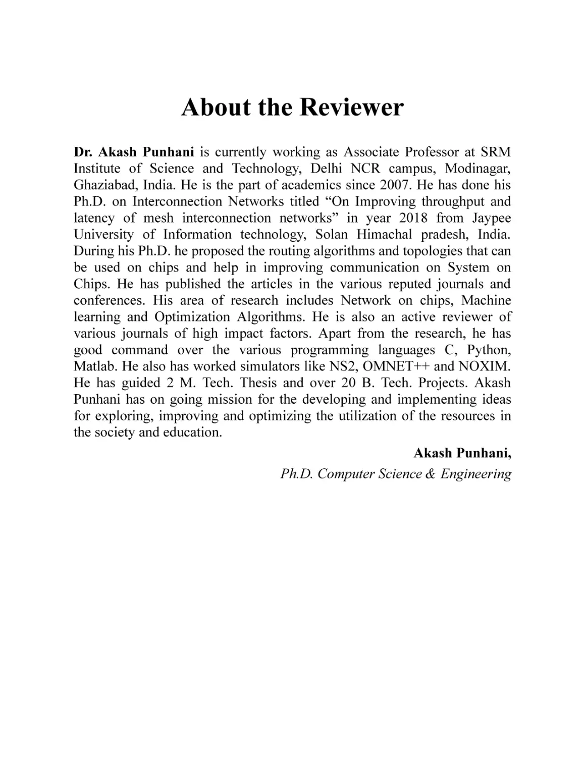 About the Reviewer