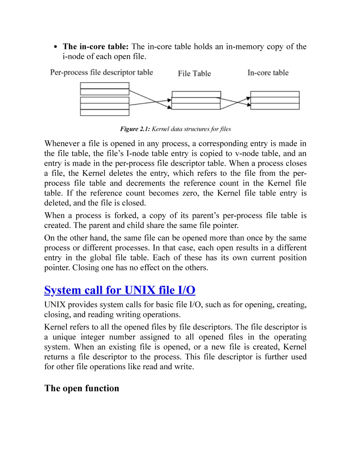 System call for UNIX file I/O