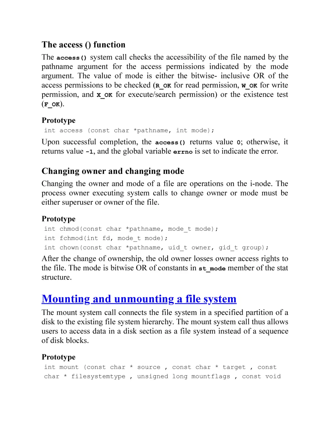 Mounting and unmounting a file system