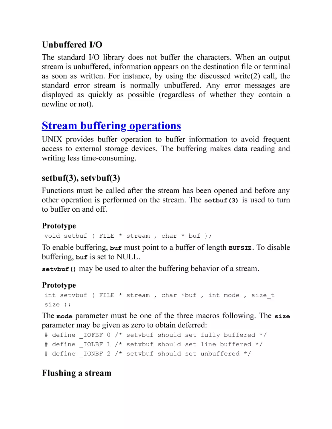 Stream buffering operations