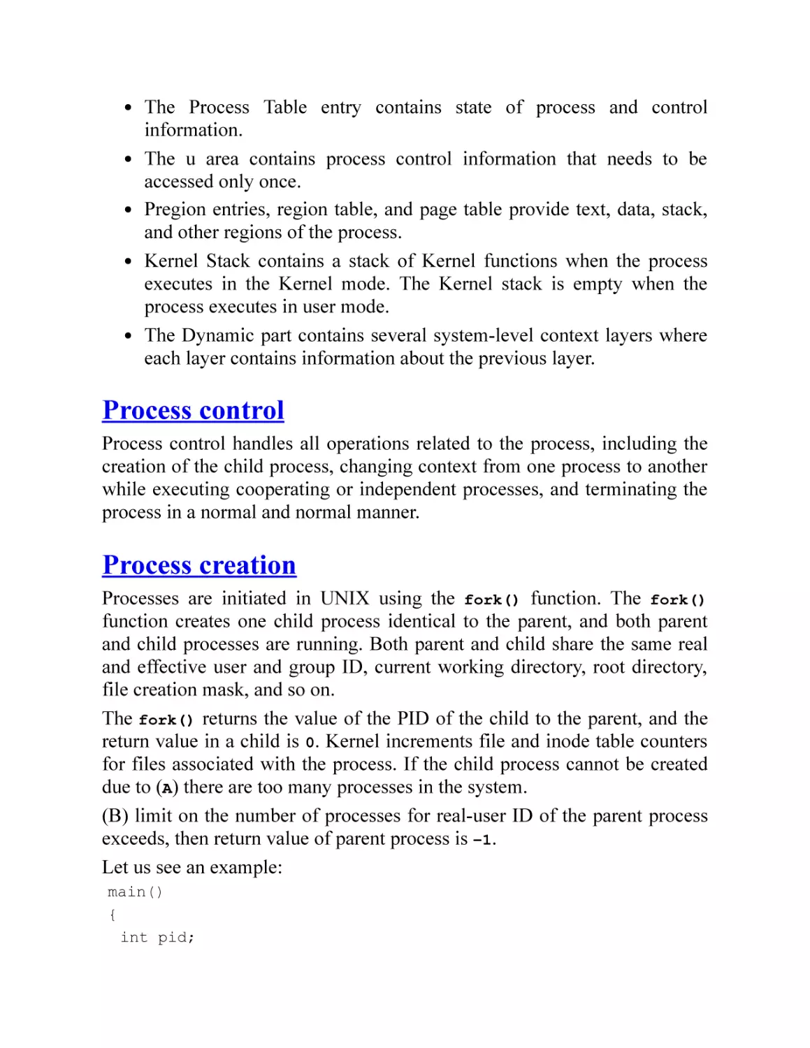 Process control
Process creation