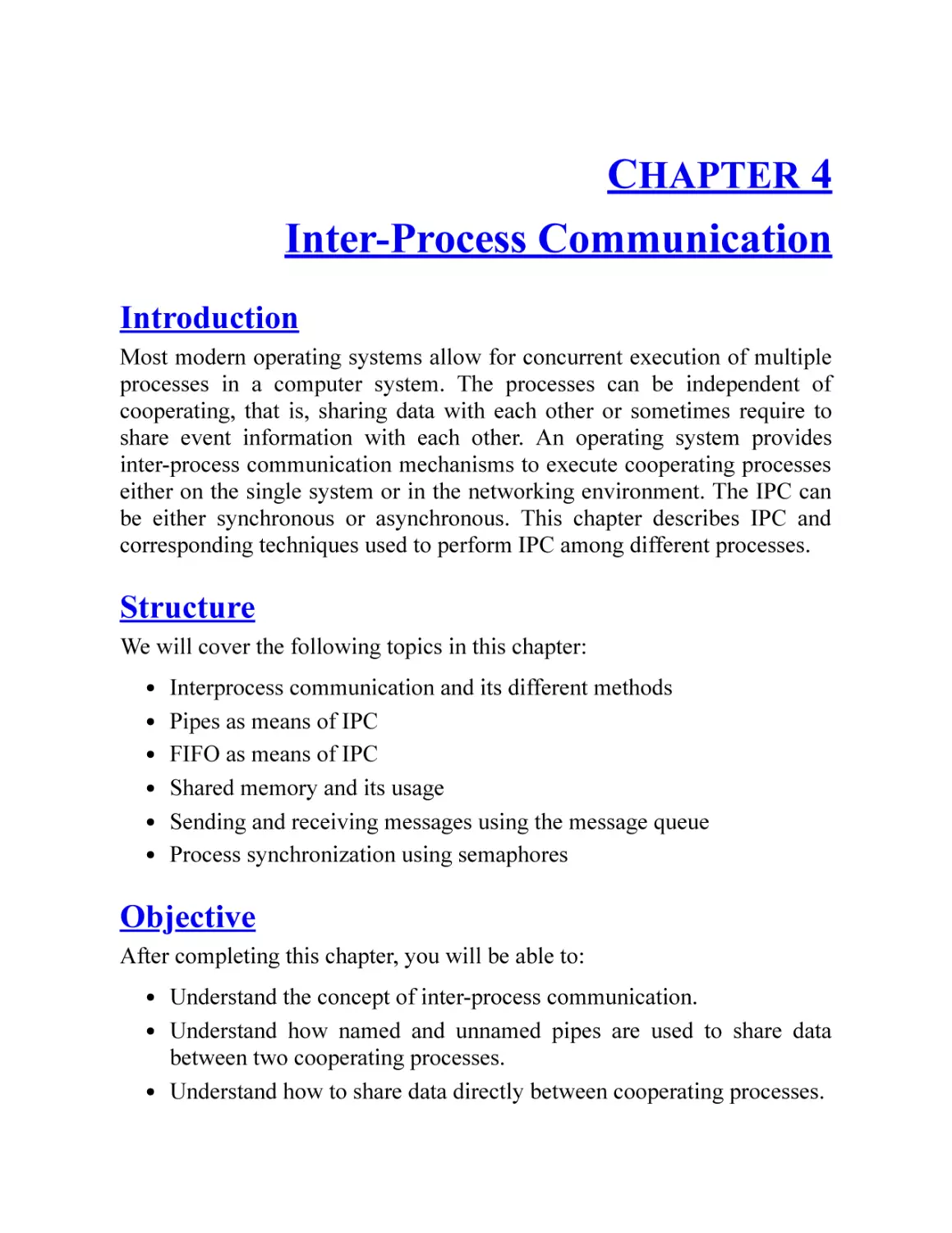 4. Inter-Process Communication
Introduction
Structure
Objective