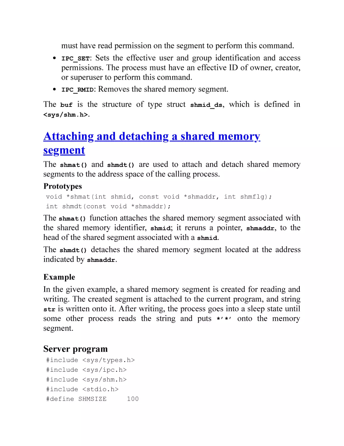 Attaching and detaching a shared memory segment