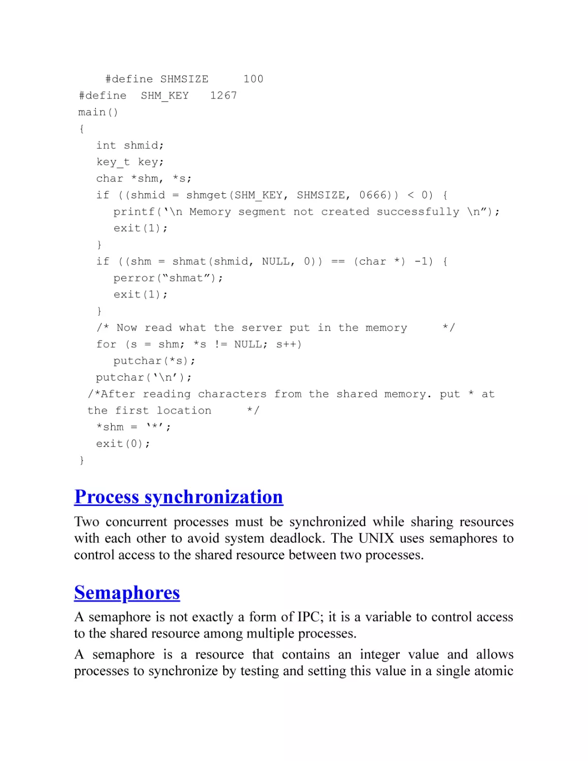 Process synchronization
Semaphores