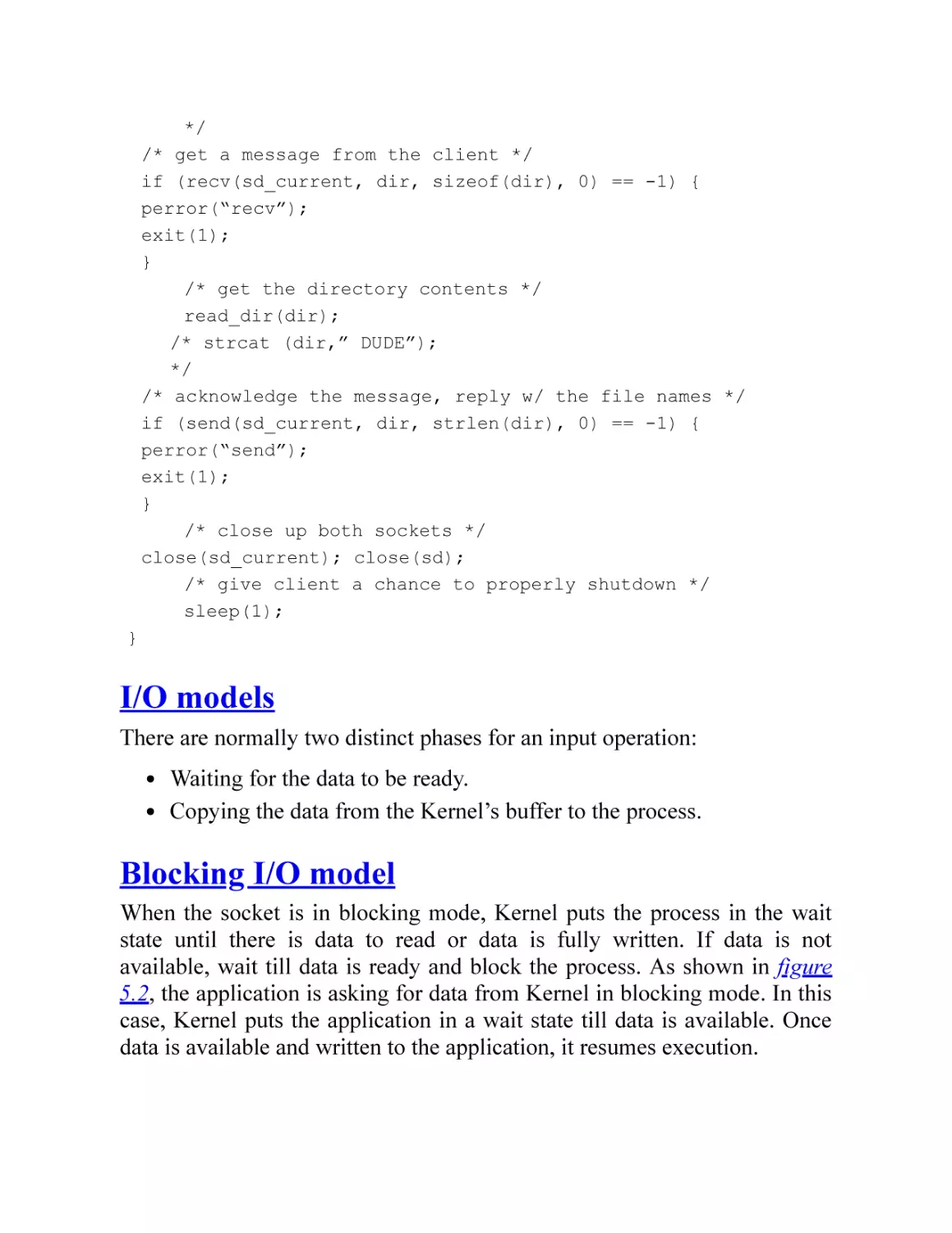 I/O models
Blocking I/O model