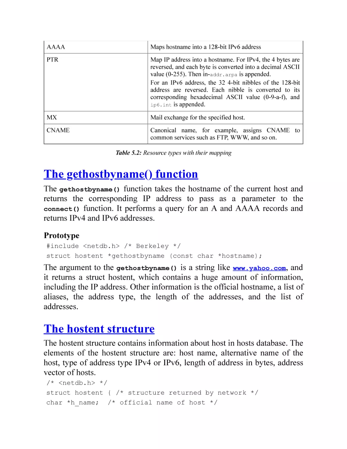 The gethostbyname() function
The hostent structure