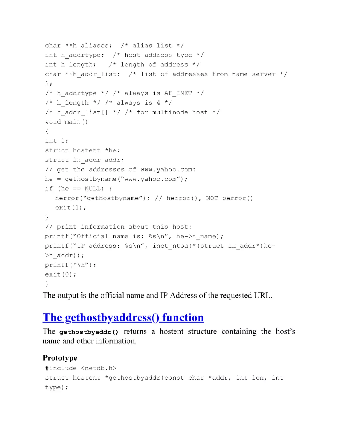 The gethostbyaddress() function