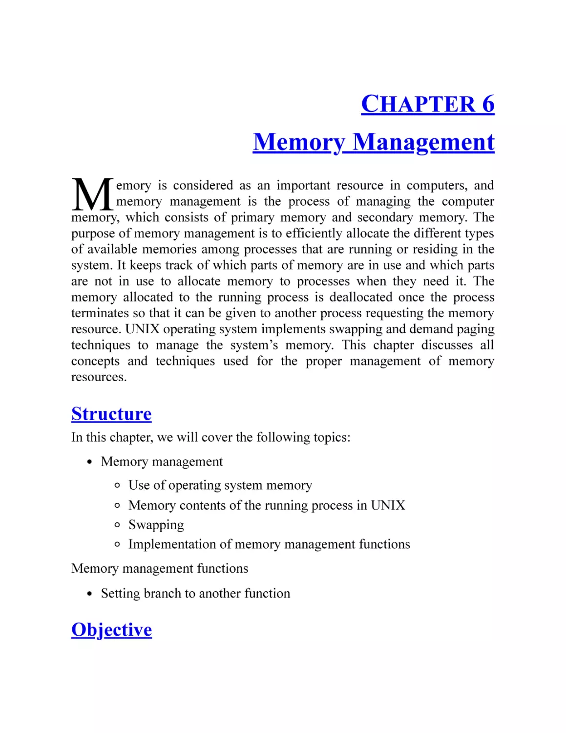 6. Memory Management
Structure
Objective