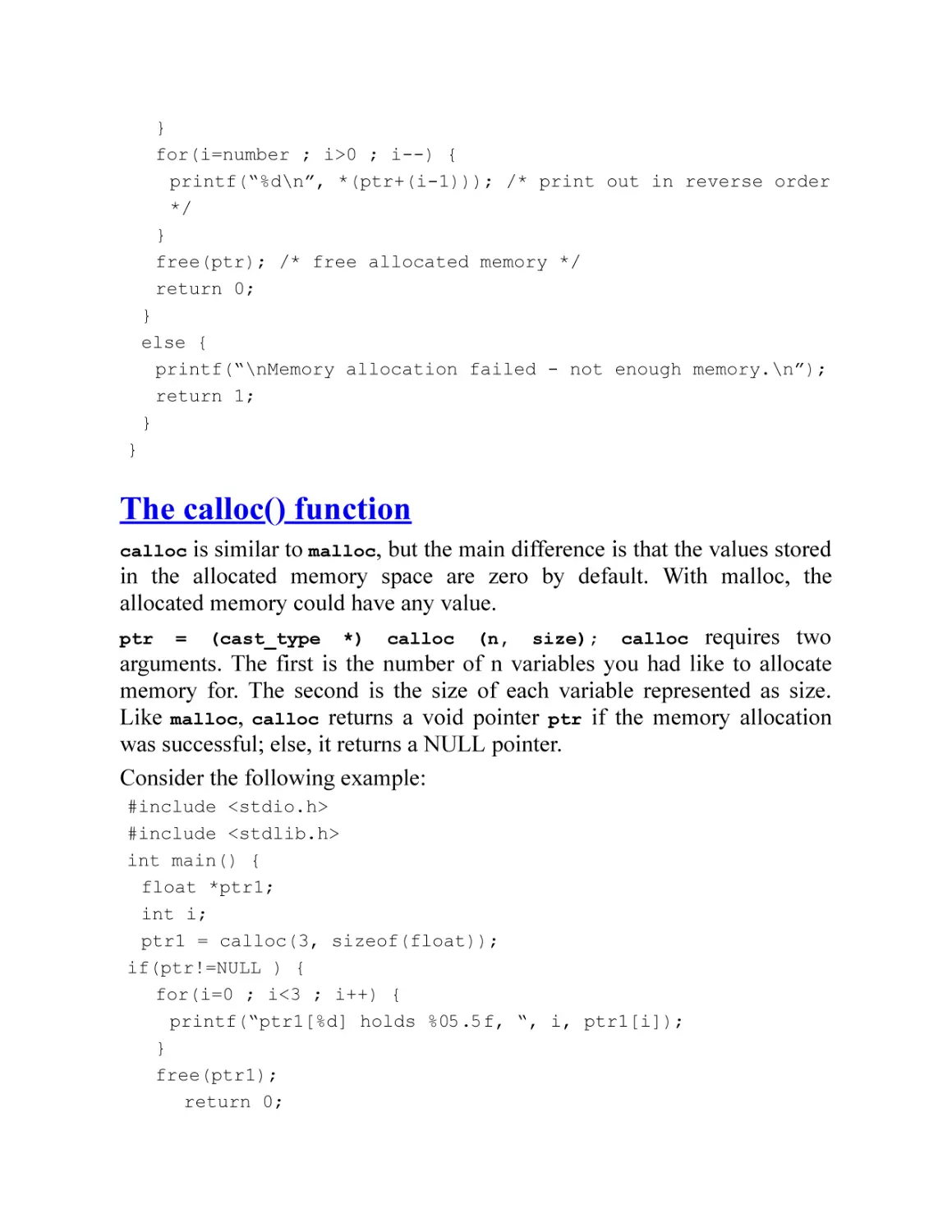 The calloc() function