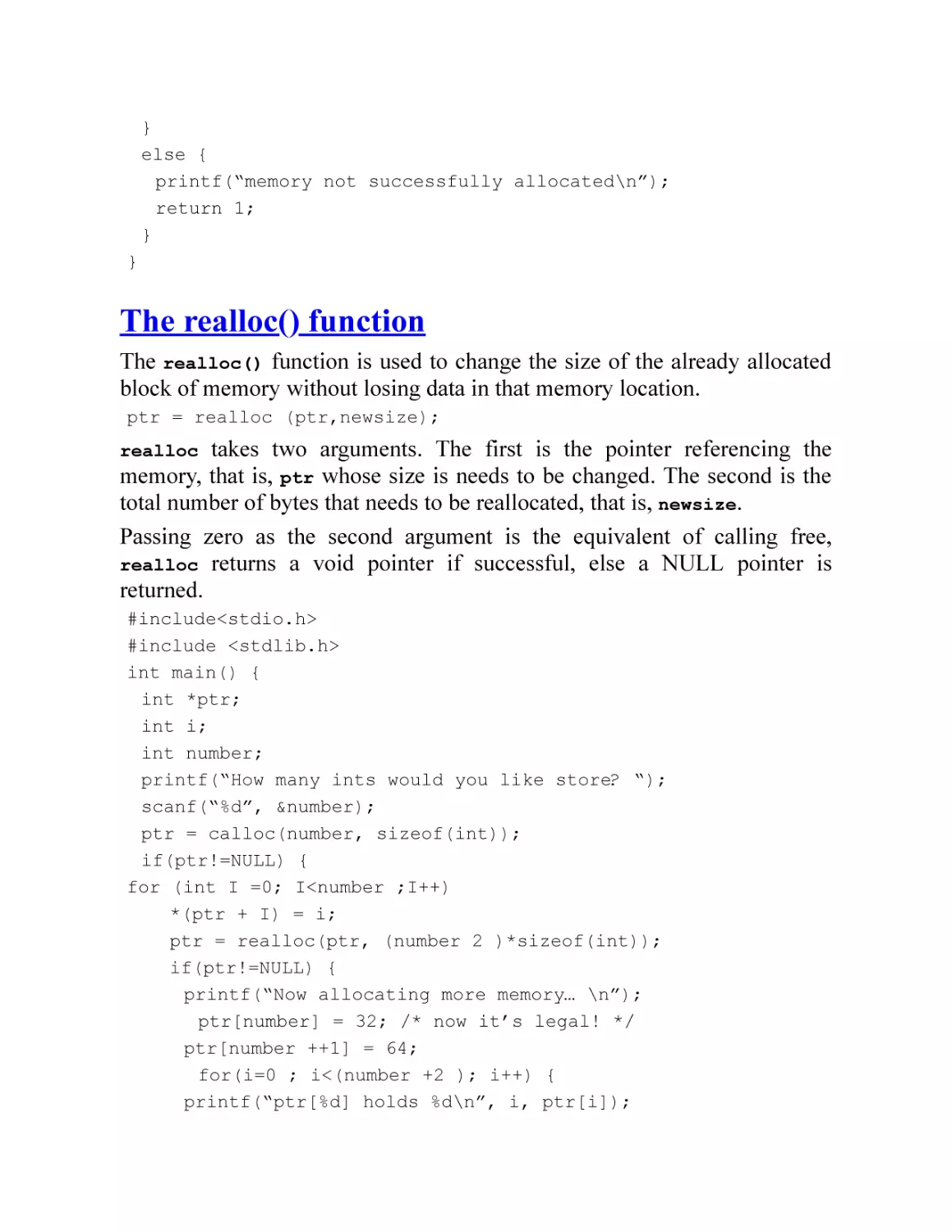 The realloc() function