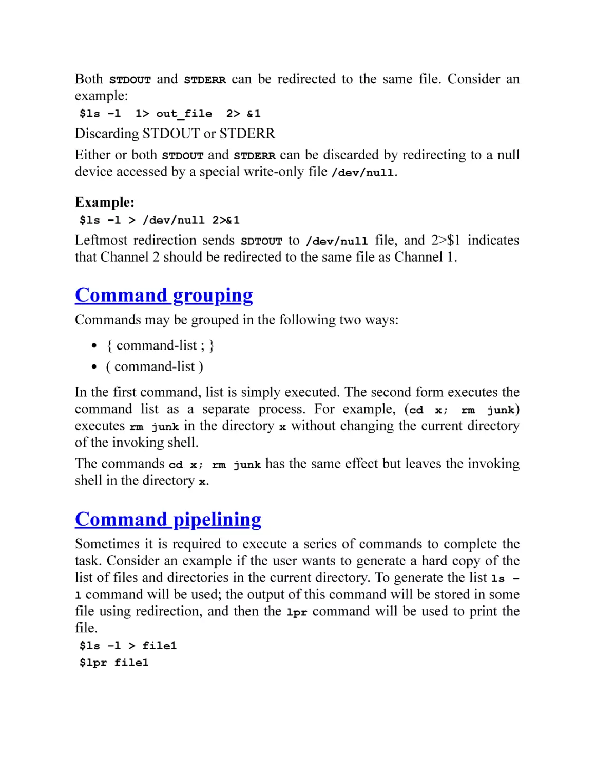 Command grouping
Command pipelining