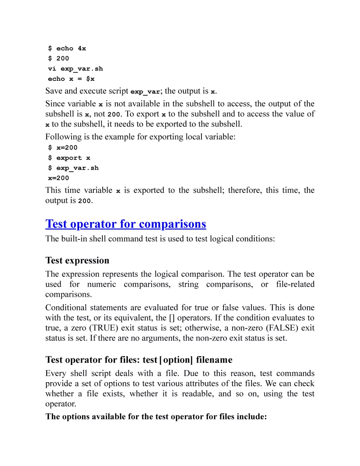 Test operator for comparisons