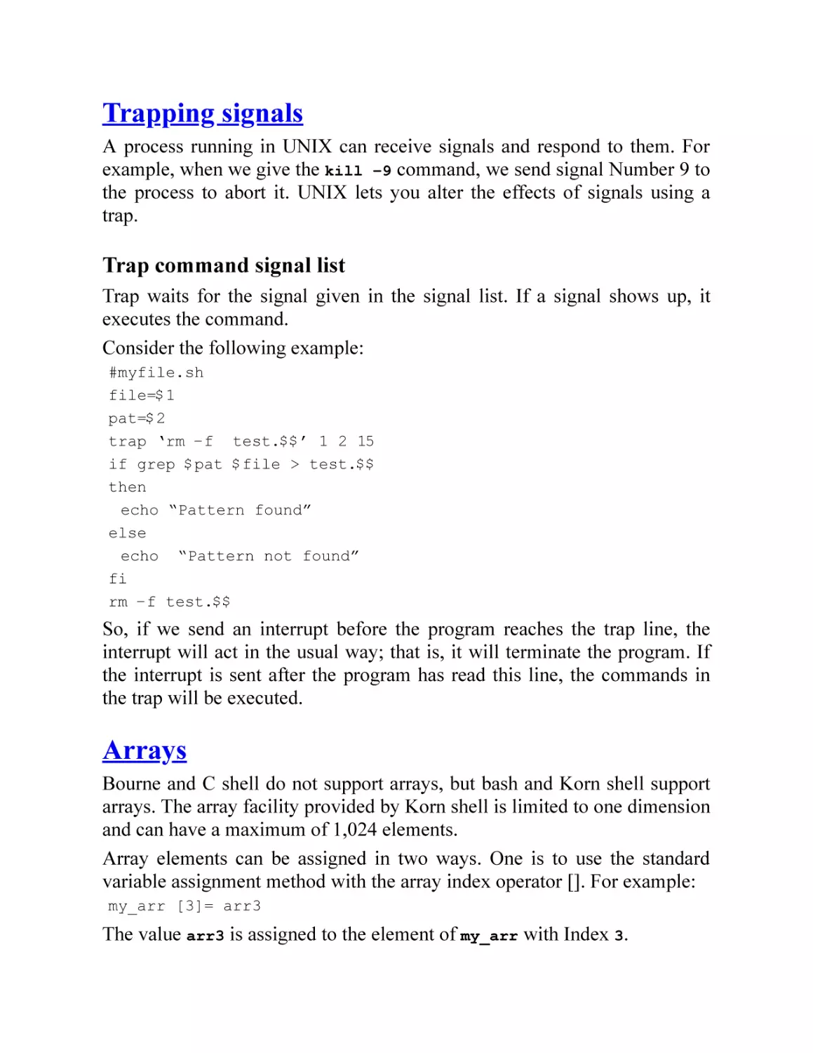 Trapping signals
Arrays