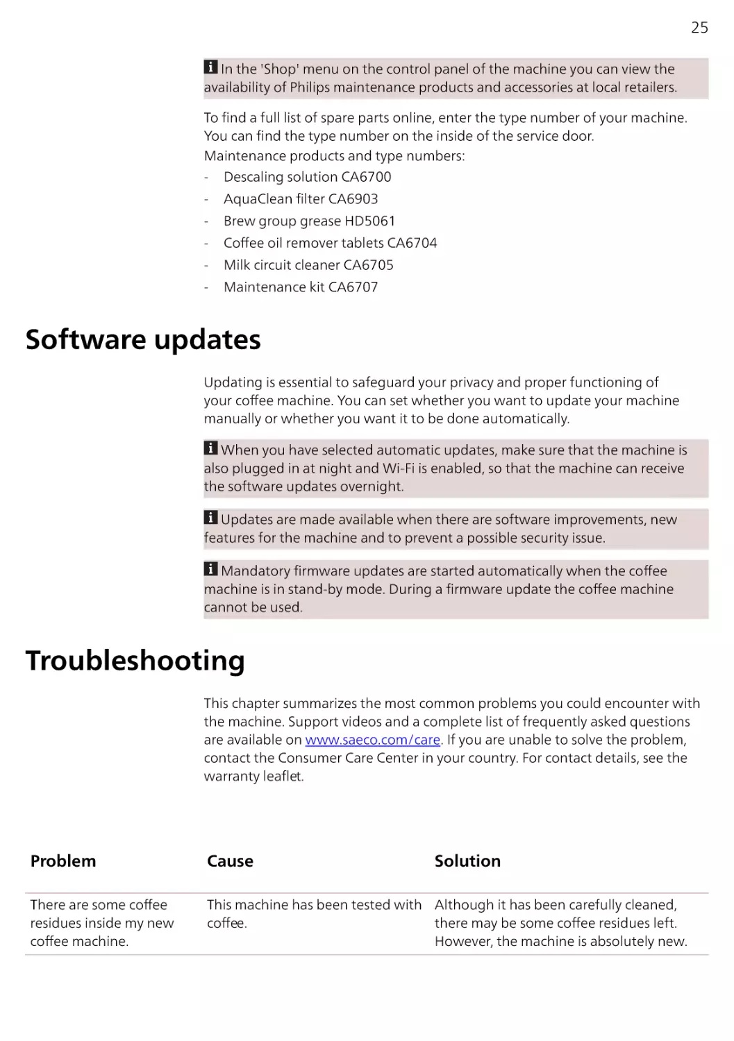 Software updates
Troubleshooting