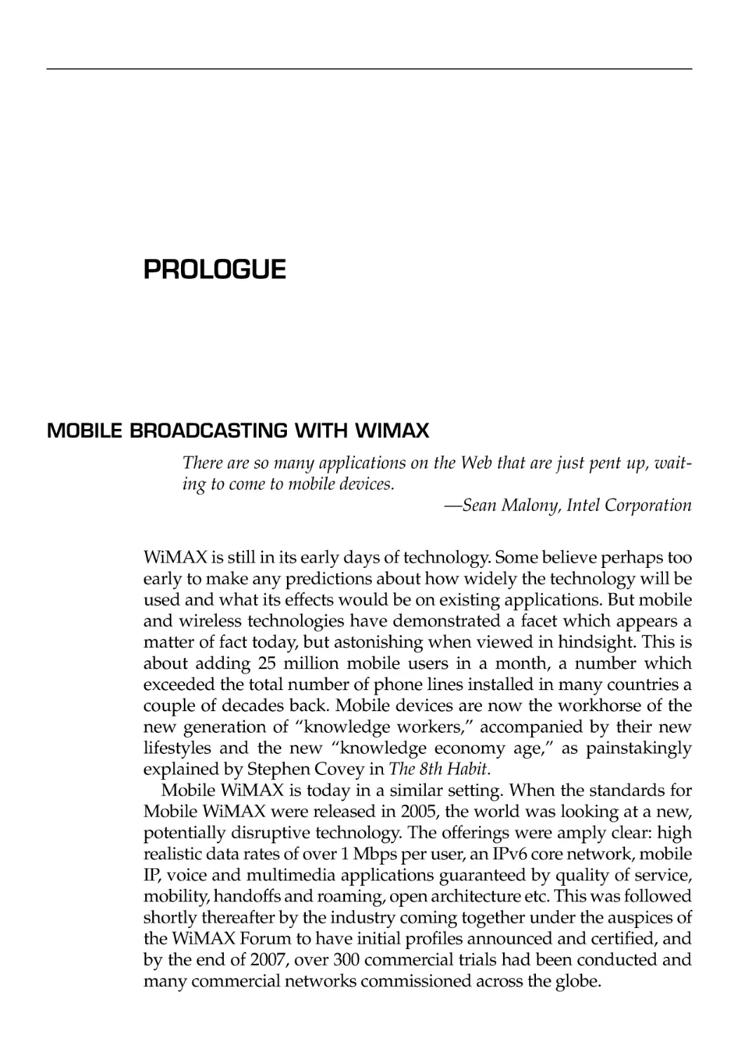 Prologue
MOBILE BROADCASTING WITH WIMAX