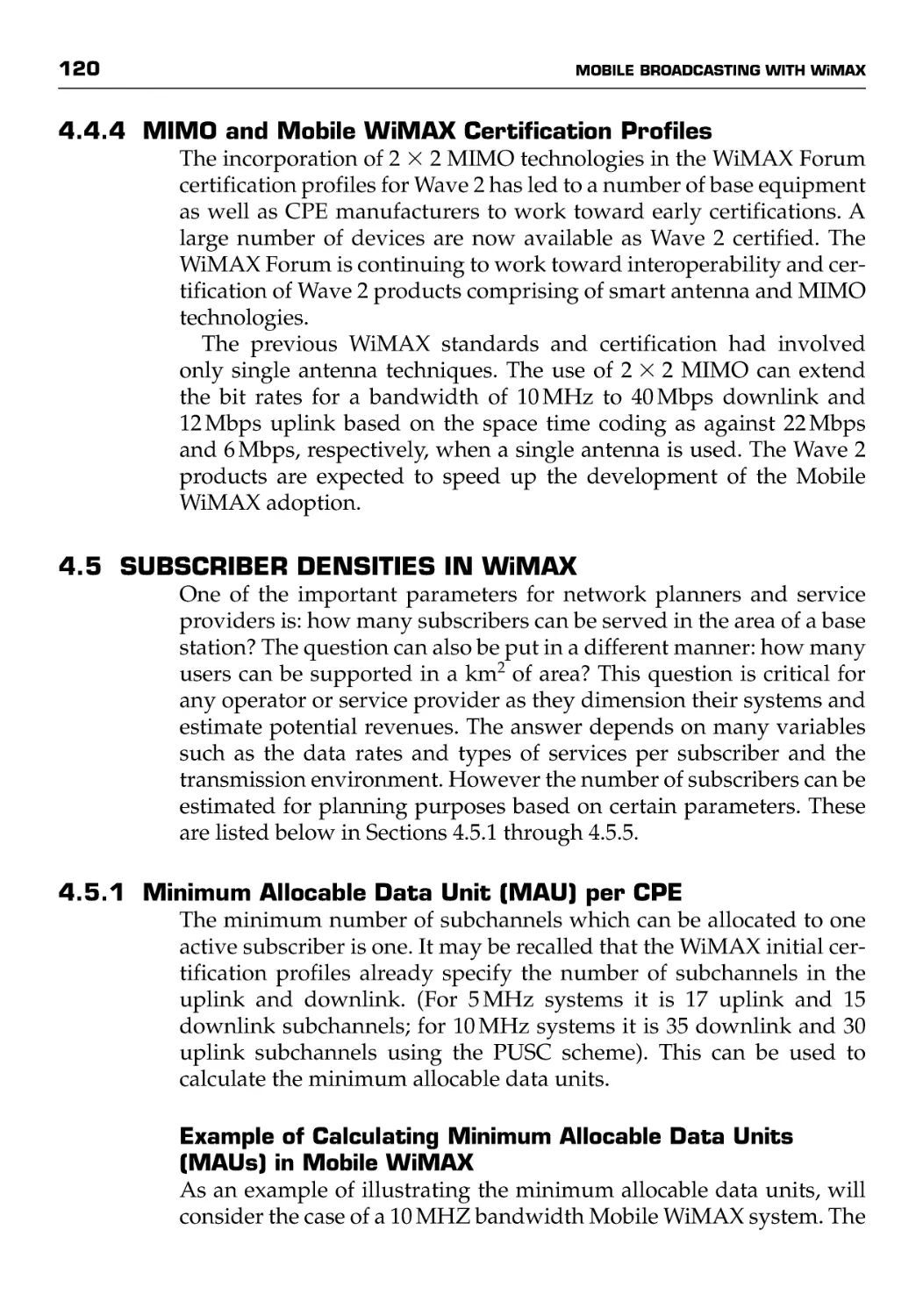 4.5 Subscriber Densities in WiMAX