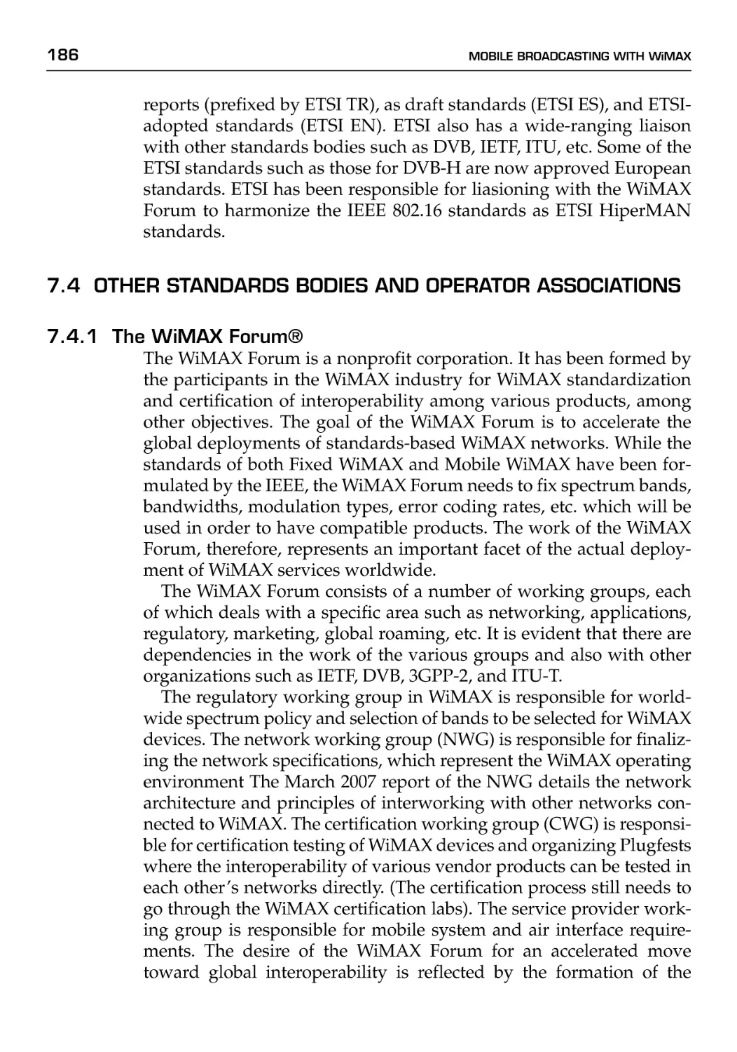 7.4 Other Standards Bodies and Operator Associations