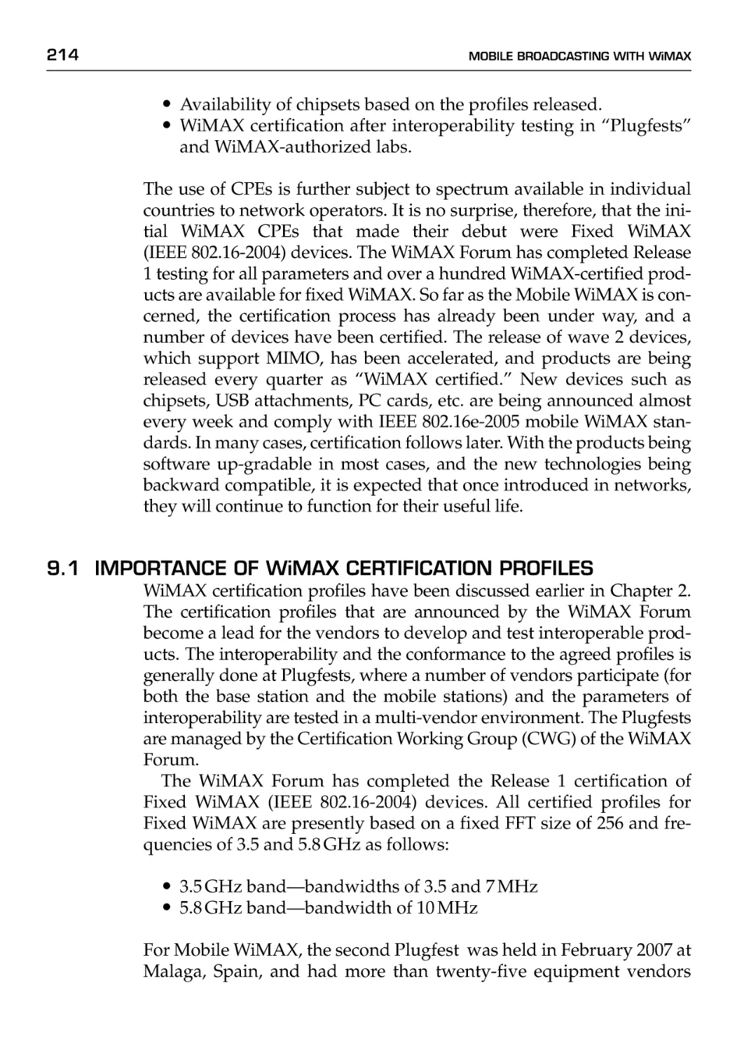 9.1 Importance of WiMAX Certification Profiles