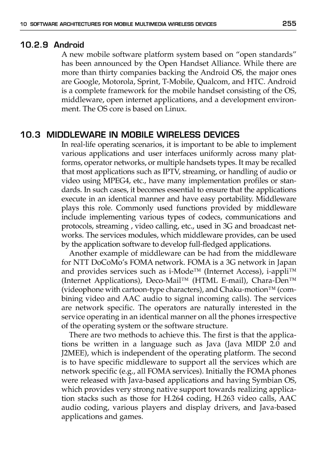 10.3 Middleware in Mobile Wireless Devices