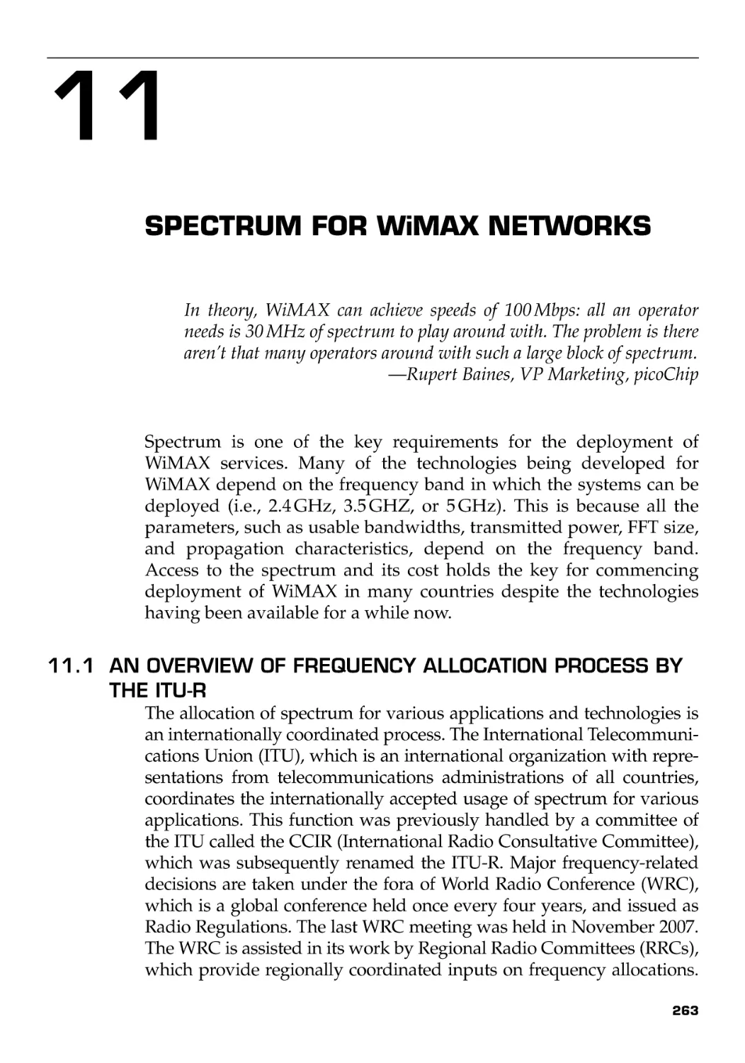 Chapter 11
11.1 An Overview of Frequency Allocation Process by the ITU-R