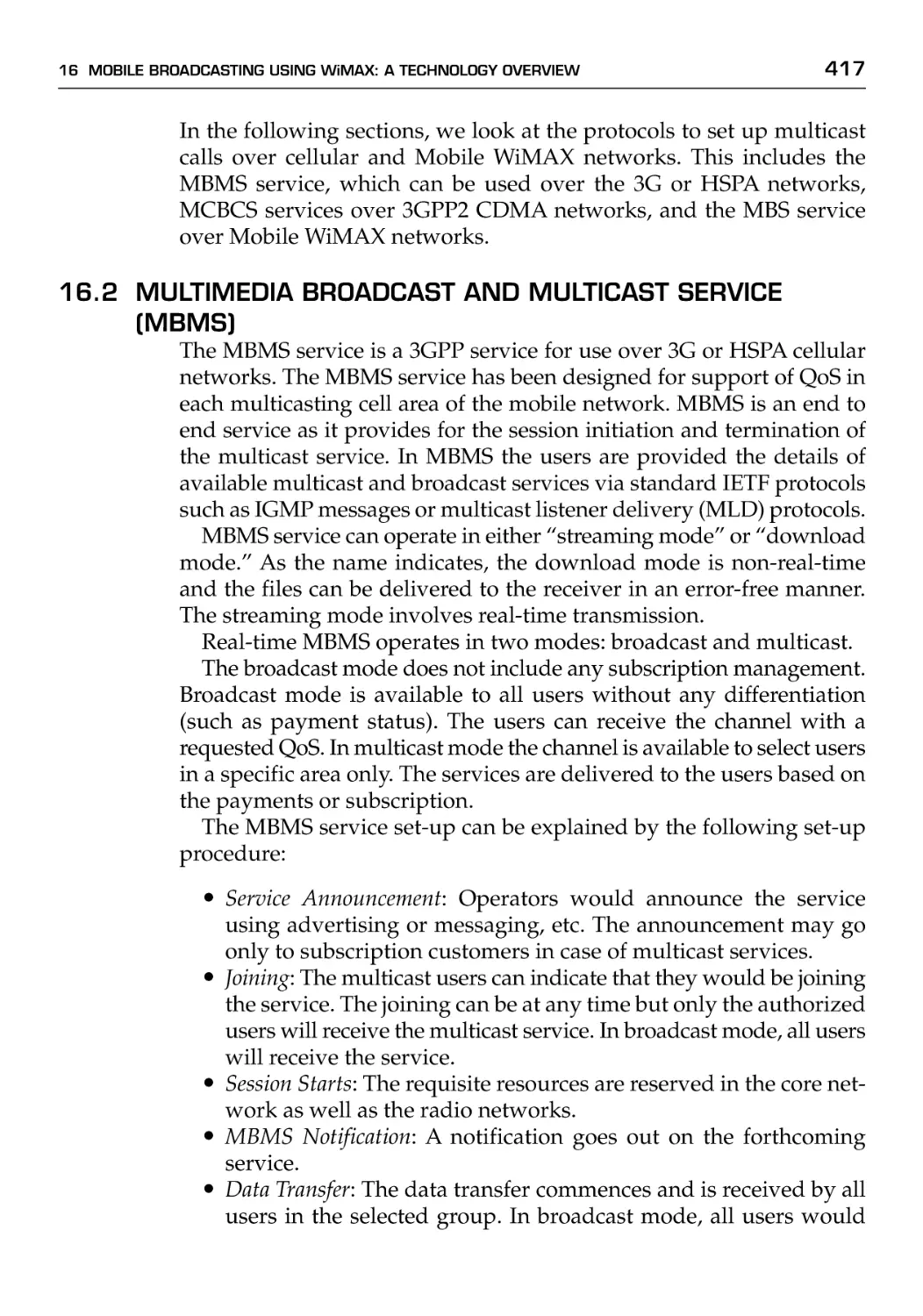 16.2 Multimedia Broadcast and Multicast Service (MBMS)