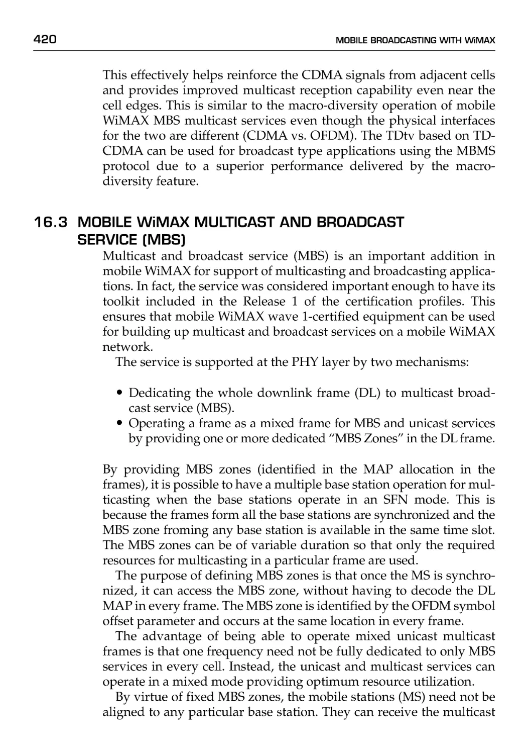 16.3 Mobile WiMAX Multicast and Broadcast Service (MBS)